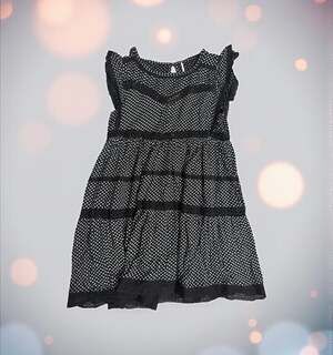 Free People Retro Kitty Black Floral Crochet Trim Tiered Mini Dress